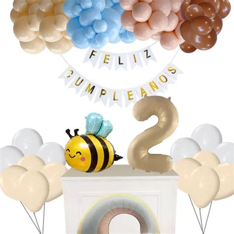 Combo Globos Kit Fiesta Cumple Deco Nude Tematica Abejita Nude 2 Años Envío gratis