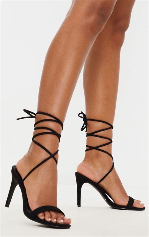 Black Barely There Ankle Tie Strappy Sandal Strappy Sandals Cute