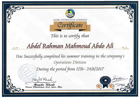 Agiba Petroleum Co I Eni Training Certificate I 2017 PPT