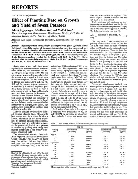 PDF Effect Of Planting Date On Growth And Yield Of Sweet Potatoes