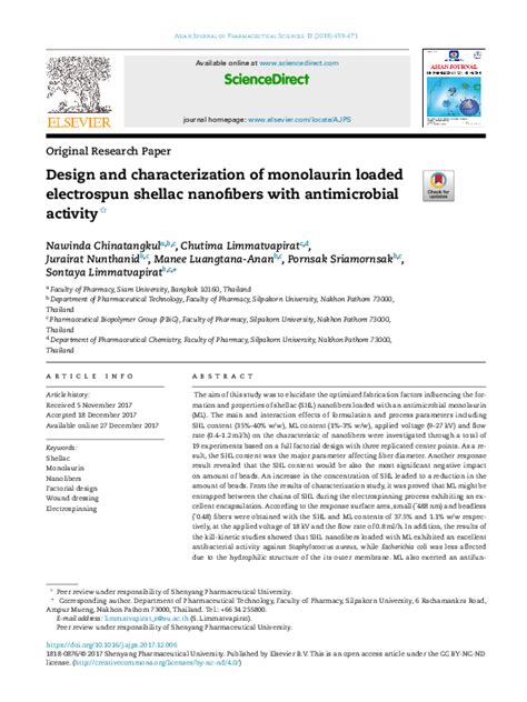 Pdf Design And Characterization Of Monolaurin Loaded Electrospun