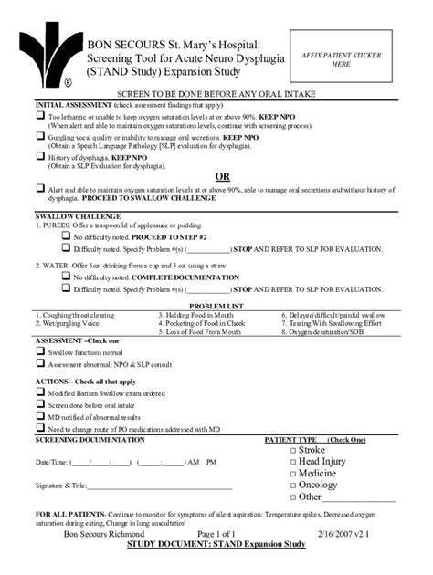 Fillable Online Validation Of A Dysphagia Screening Tool In Acute