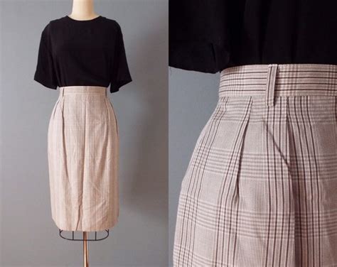 Plaid Nude Pencil Skirt Etsy