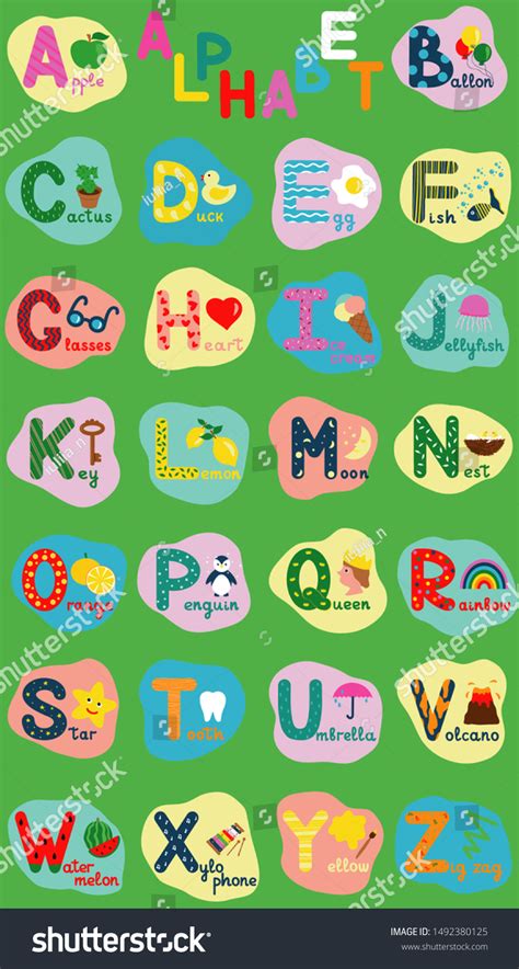 Vektor Stok English Alphabet Children Whole Alphabet Words Tanpa