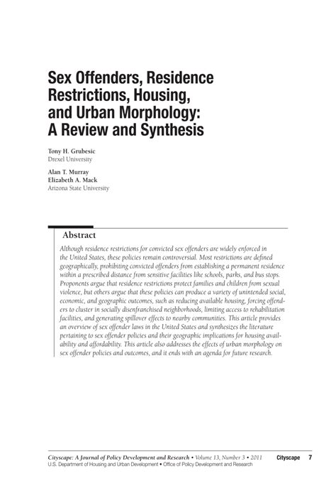 PDF Sex Offenders Residence Restrictions Housing And Urban Morphology A Review And Synthesis