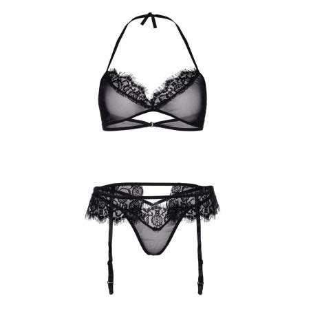 Completo Intimo In Pizzo Nero Sexy Lingerie Con Reggicalze Leg Avenue