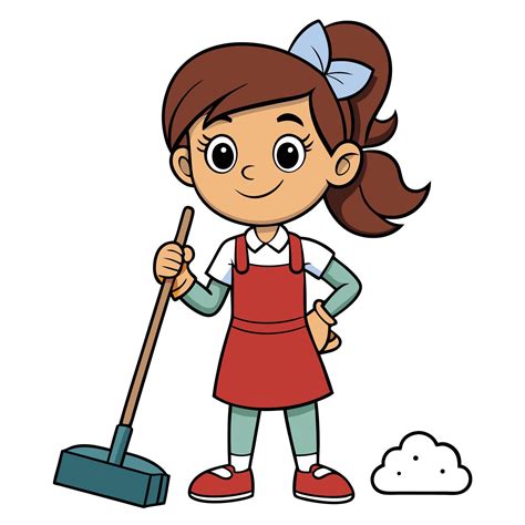 Cartoon girl sweeping floor illustration clean home routine chores
