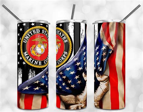 Marine American Flag 20oz Skinny Tumbler Sublimation Designs Etsy