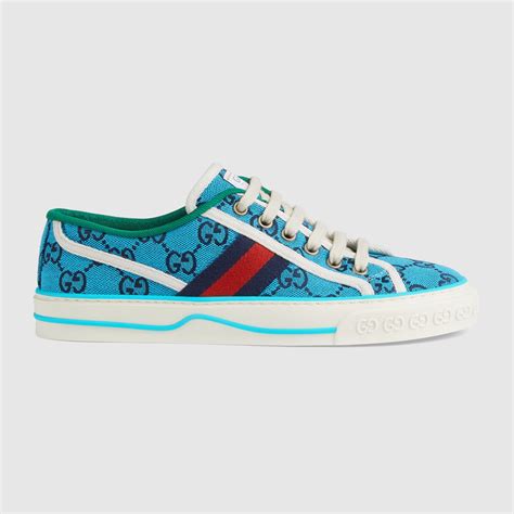 Women S Gucci Tennis Gg Multicolor Sneaker In Light Blue And Blue