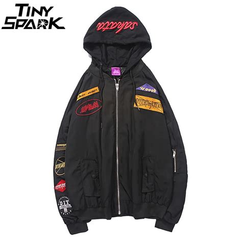 Hip Hop Bomber Pilot Jacket Streetwear Harajuku Mens Hip Hop Hooded