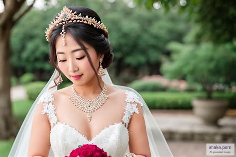 IMake Porn White Asia Wedding With Crown Front Sitting Holding Flower