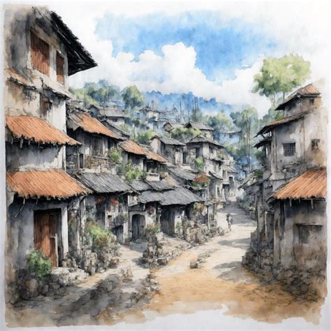 Premium Photo | Old village watercolor illustration