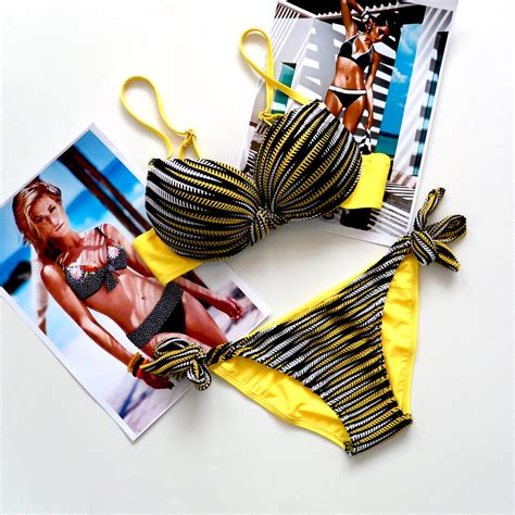 Stripe Sexy Bikini Set Sexy Biquini Female Swimsuit For Women Yellow On Luulla