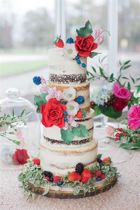 Naked Wedding Cake With Fruit Flowers DaVinci Bridal Blog