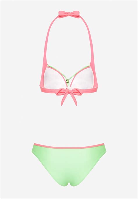 Zielone Bikini Stanik Wiązany na Szyi z Ozdobnym Dekoltem Majtki Typu Figi Vikisian Renee