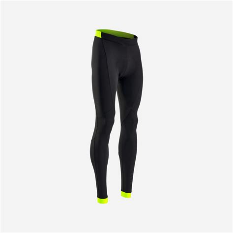 Mens Cycling Tights Rc 100 Black Smoked Black Fluo Lime Yellow