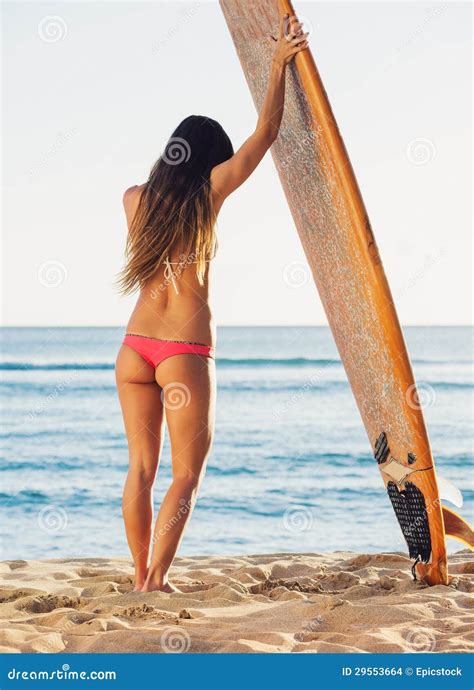 Beautiful Surfer Girl In Bikini Stock Photo Image Of Surfboard Island 29553664