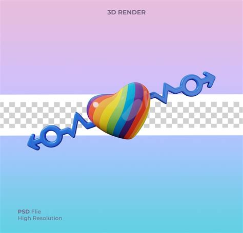 3d da onda do símbolo masculino do coração gay isolado ícone do mês do orgulho lgbt PSD Premium