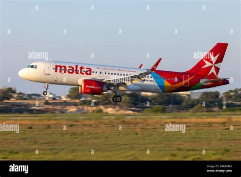 Air Malta Airbus A N Reg H Neb Landing Before Sunset Stock