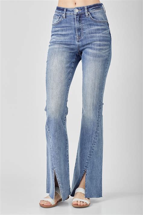 Risen High Rise Twisted Hem Flare Jeans - Bray and Em Boutique
