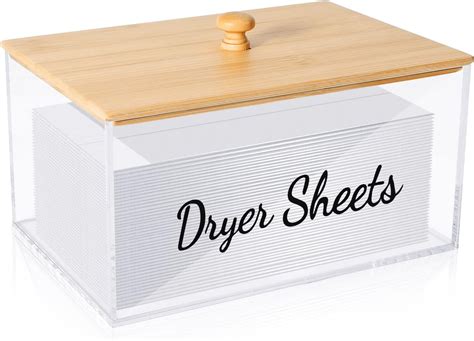 JYPS Acrylic Dryer Sheet Container Holder With Bamboo Lid For Laundry