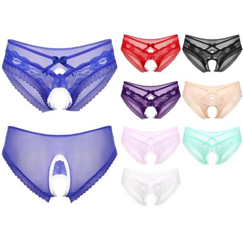 IEFIEL HERREN SISSY Slips Spitzen Bikini Briefs Offen Schritt Unterhose Panties EUR 5 59