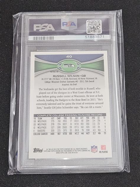 Topps Chrome Russell Wilson Chrome Refractor Rookie Psa Mint