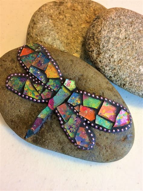 Mosaic Dragonfly Rock On Etsy By Runningbeardesign Mosaic Garden Mosaic Garden Art Mosaic Rocks