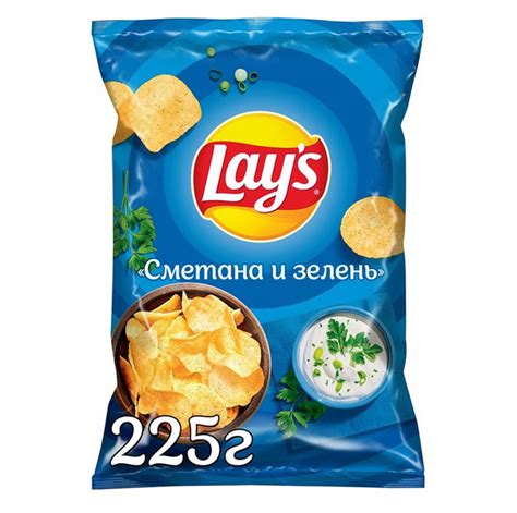 Чипсы картофельные со вкусом сметаны и зелени, Lay’s, 225 г, Россия - в ...