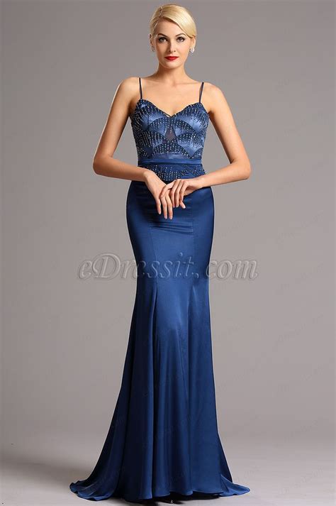 Spaghetti Straps Sweetheart Neck Blue Evening Dress Formal Gown