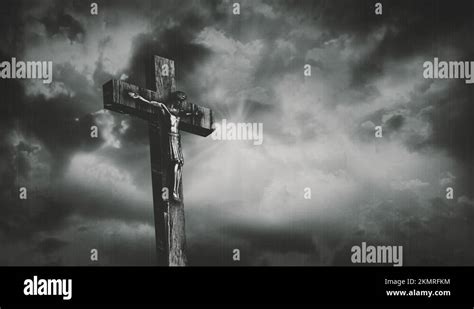 Jesus Christ Crucified At Golgotha Hill Outside Ancient Jerusalem Stock