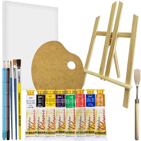 Kit Pintura Tela Iniciante - Kit Iniciante Pintura em Tela Tinta Oleo Cavalete Pincéis Espátula ...