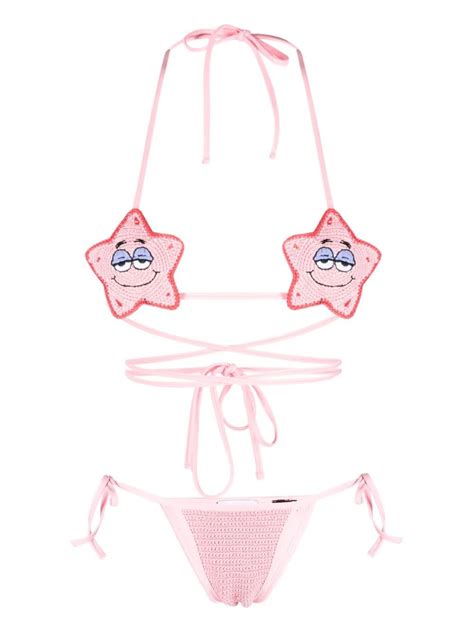 Gcds Patrick Motif Knitted Bikini Pink Editorialist