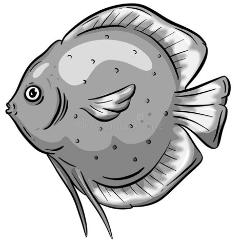 Underwater Marine Fish Cartoon Illustration In A Vector In Greyscale