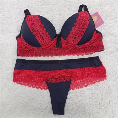 Conjunto lingerie detalhes em renda sutiã bojo e calcinha fio Laisa Bitencourt