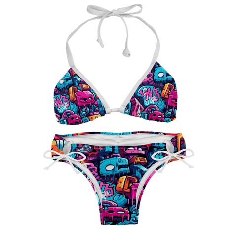 Graffiti Swim Wear Detachable Sponge Adjustable Strap Bikini Set Two Pack For Multiple Scenes