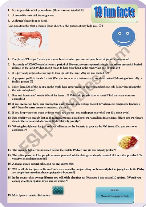 19 Fun Facts Esl Worksheet By Kiscsepo
