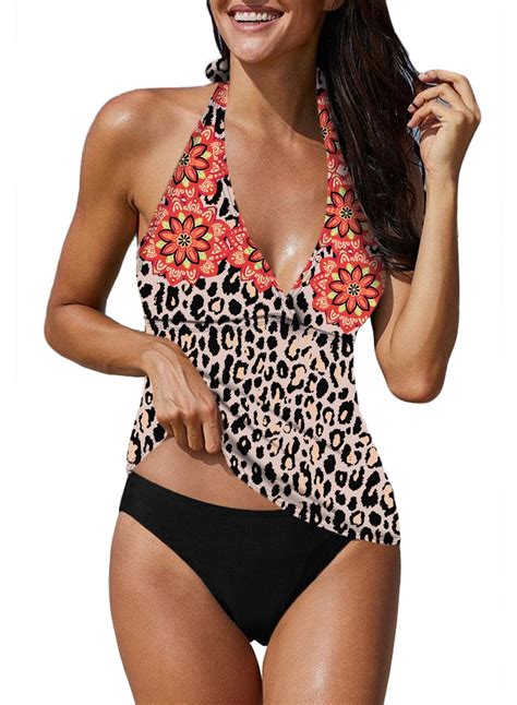 Eytino Women S Tankini Swimsuits Piece Printed Us Size S Xxl Bathing Suits With Bikini Bottom