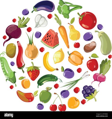 Fruit And Vegetables Food Icons In Circle Design Vector Stock Vector