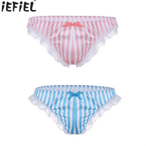 Mens Lace Stripe Pattern Low Rise Bikini Sissy Briefs Underwear Sissy Underwear And Gay