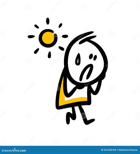 Very Hot Sunny Weather And The Man Walking Under The Sun Sweating Stock Vector Illustration