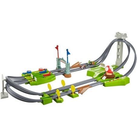 Hot Wheels Mario Circuit Track Set Mario Yoshi Princess Peach Luigi Kart Cars