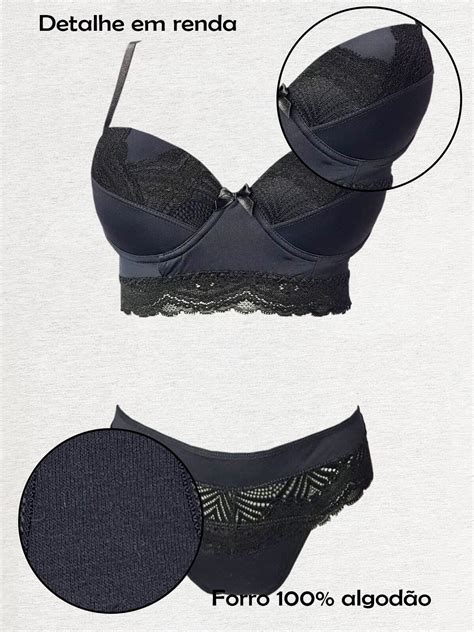 Comprar Conjunto Lingerie Samantha Suti Bojo E Calcinha Fio Dental Duplo Em Microfibra