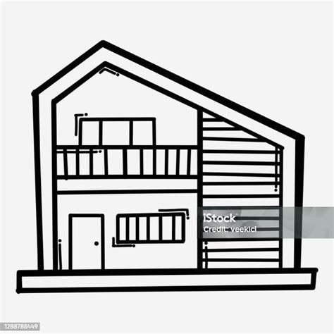 Rumah Bangunan Doodle Vektor Ikon Gambar Ilustrasi Sketsa Garis Gambar