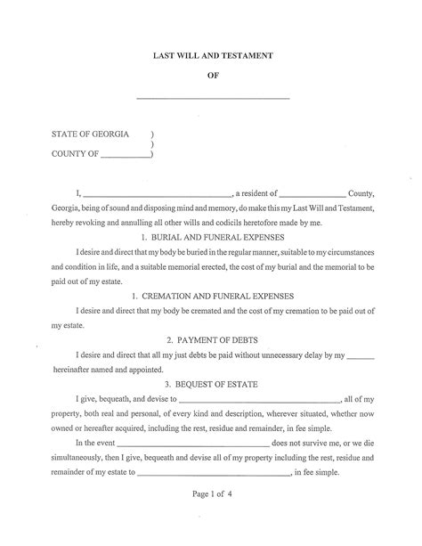 Last Will And Testament Free Printable Format