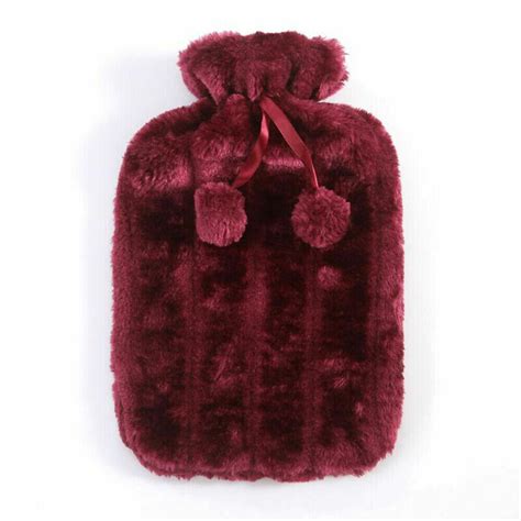Large L Rubber Hot Water Bottle Bag Warm Cover Faux Fur Fluffy Pom Pom Cover EBay