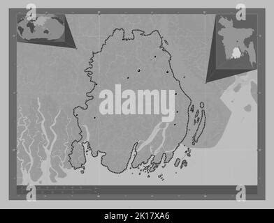 Barisal Division Of Bangladesh Grayscale Elevation Map With Lakes And