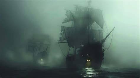 Premium Photo Foggy Seascape With Two Old Sailing Ships The Ships Are