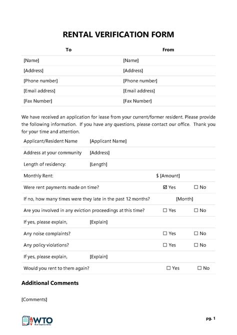 Free Rental Verification Forms For Landlord