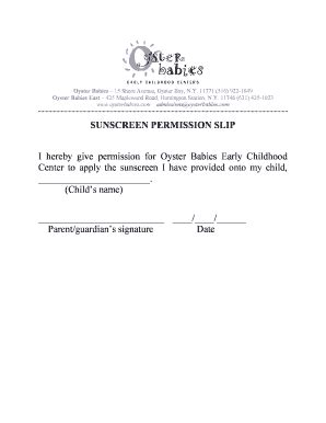 Fillable Online Sunscreen Permission Slip I Hereby Give Oyster